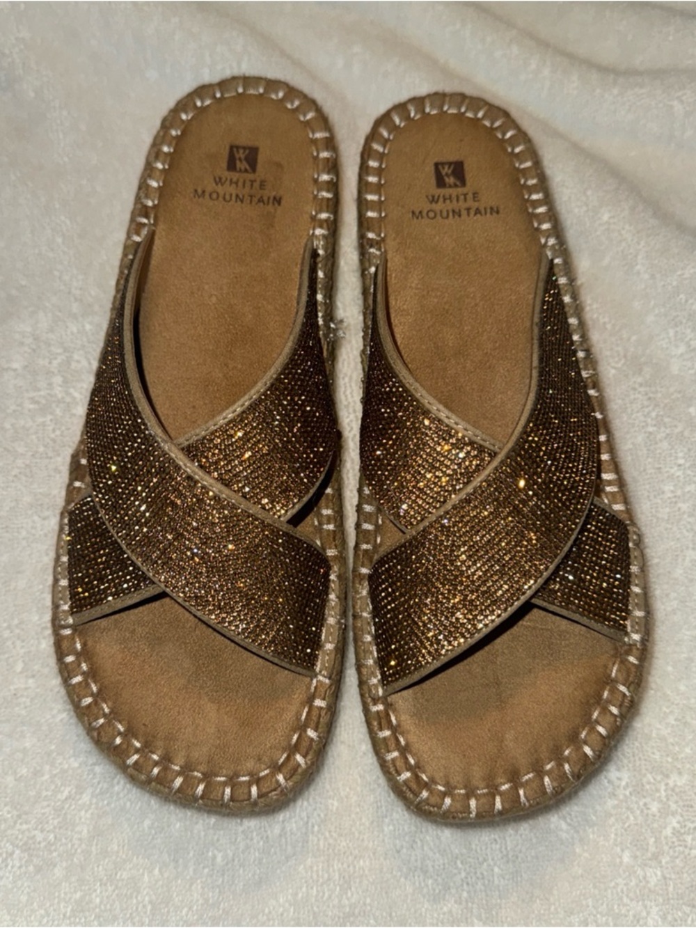 White Mountain Sparkle Crisscross Slide Sandals in Bronze